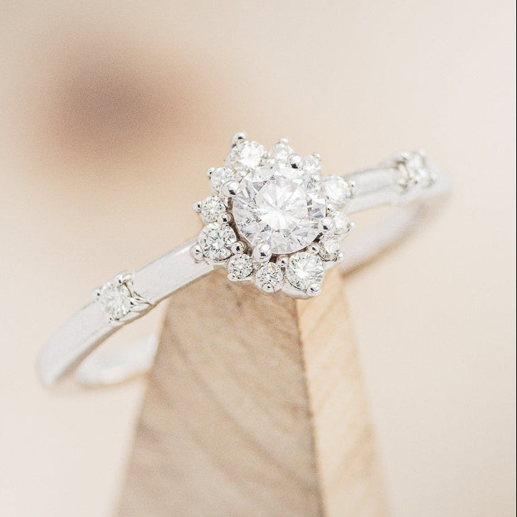 "STARLA" - ROUND CUT DIAMOND ENGAGEMENT RING WITH STARBURST DIAMOND HALO-13