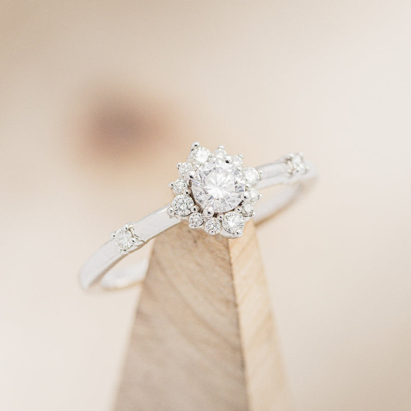 "STARLA" - ROUND CUT DIAMOND ENGAGEMENT RING WITH STARBURST DIAMOND HALO-13