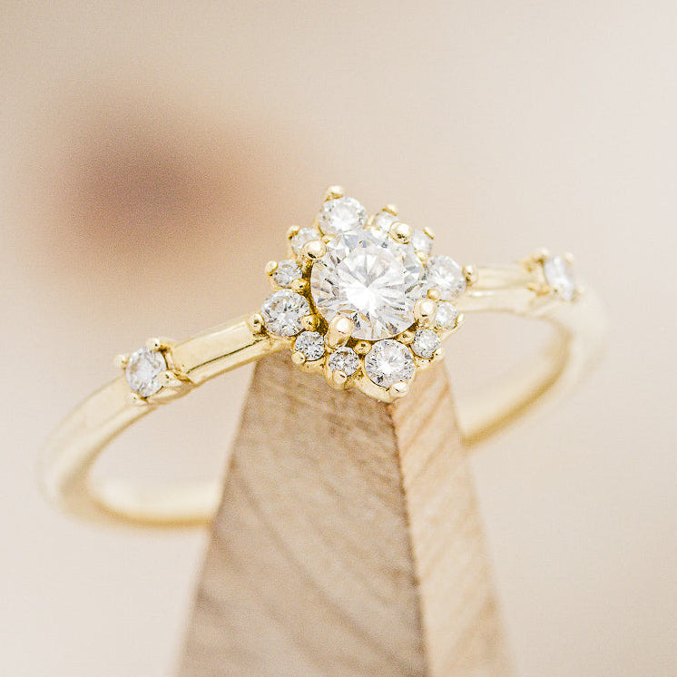 "STARLA" - ROUND CUT DIAMOND ENGAGEMENT RING WITH STARBURST DIAMOND HALO-7