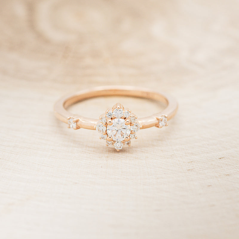 "STARLA" - ROUND CUT DIAMOND ENGAGEMENT RING WITH STARBURST DIAMOND HALO-4