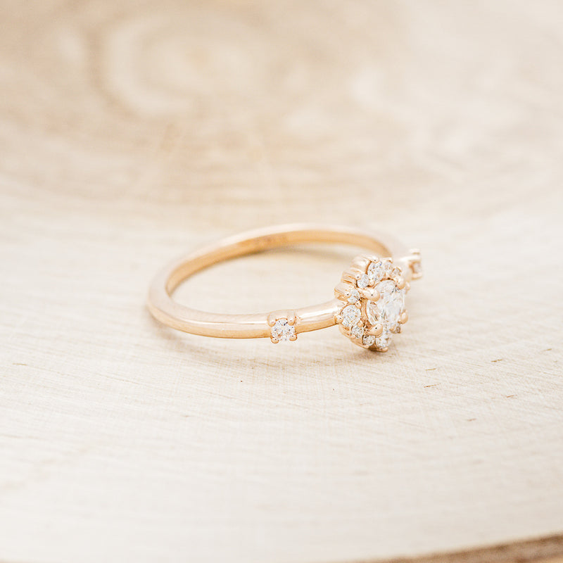 "STARLA" - ROUND CUT DIAMOND ENGAGEMENT RING WITH STARBURST DIAMOND HALO-2