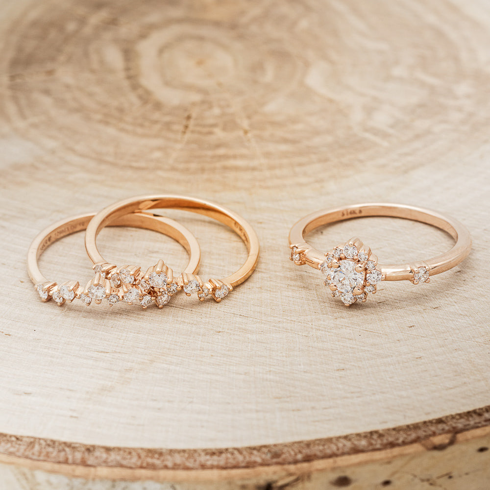 "STARLA" - BRIDAL SUITE - ROUND CUT DIAMOND ENGAGEMENT RING WITH DIAMOND ACCENTS & "LEA" TRACERS-4