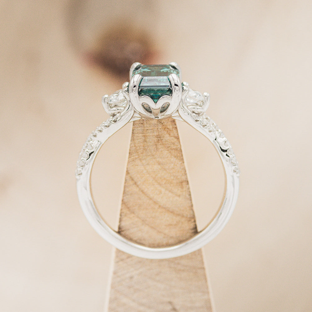 "GAIA" - EMERALD CUT MEDEINA GREEN MOISSANITE ENGAGEMENT RING WITH DIAMOND ACCENTS-6