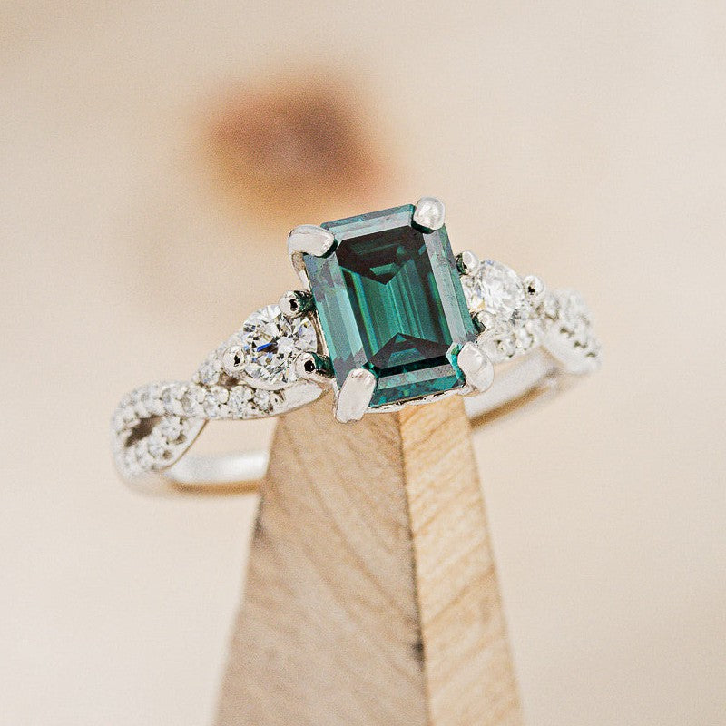 Twisted Style Engagement Ring With Green Moissanite - Staghead Designs