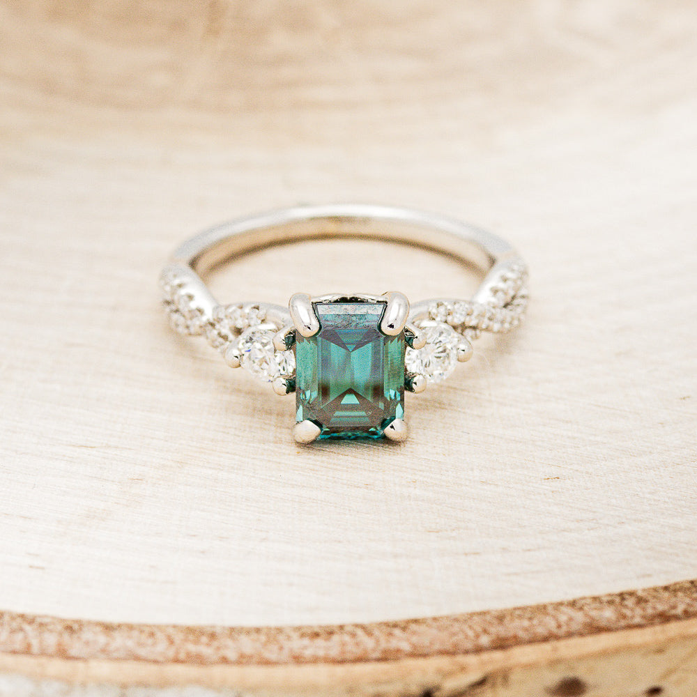 "GAIA" - EMERALD CUT MEDEINA GREEN MOISSANITE ENGAGEMENT RING WITH DIAMOND ACCENTS-4