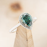 Green Moissanite Engagement Ring With Diamond Halo - Staghead Designs