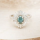 "TALA" - OVAL MEDEINA GREEN MOISSANITE ENGAGEMENT RING WITH DIAMOND ACCENTS