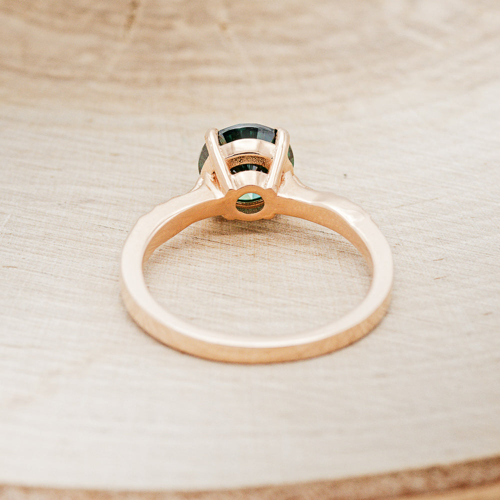 "HOPE" - SOLITAIRE ENGAGEMENT RING WITH FEATHER ACCENTS - SHOWN WITH ROUND MEDEINA GREEN MOISSANITE - SELECT YOUR OWN STONE-12