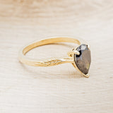 "HOPE" - PEAR-SHAPED MIDNIGHT BLACK MOISSANITE SOLITAIRE ENGAGEMENT RING WITH FEATHER ACCENTS-2