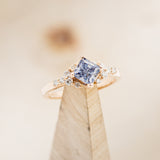"LAYLA" - PRINCESS CUT ICY BLUE MOISSANITE ENGAGEMENT RING SET WITH DIAMOND ACCENTS & TRACER