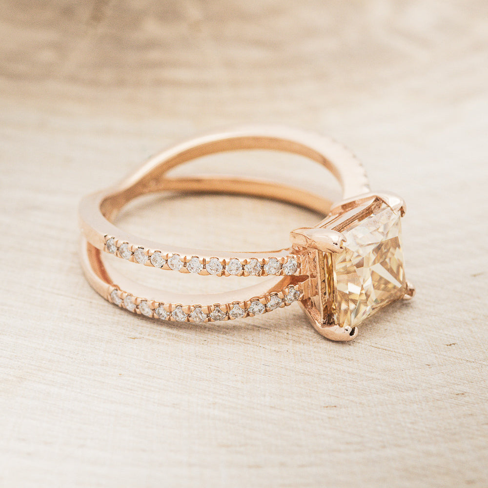 "ANASTASIA" - PRINCESS CUT CHAMPAGNE MOISSANITE ENGAGEMENT RING WITH DIAMOND ACCENTS-2