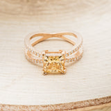 "ANASTASIA" - PRINCESS CUT CHAMPAGNE MOISSANITE ENGAGEMENT RING WITH DIAMOND ACCENTS
