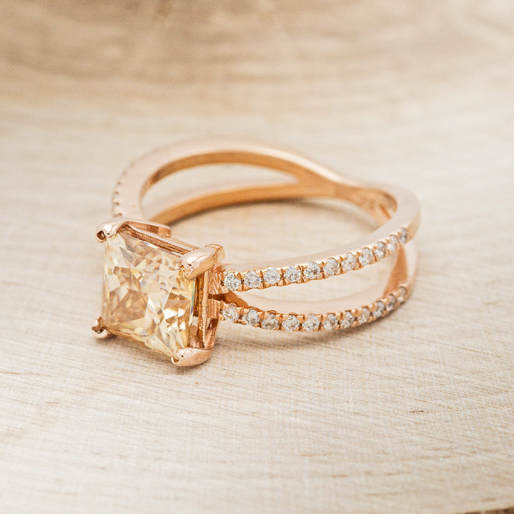 "ANASTASIA" - PRINCESS CUT CHAMPAGNE MOISSANITE ENGAGEMENT RING WITH DIAMOND ACCENTS-3