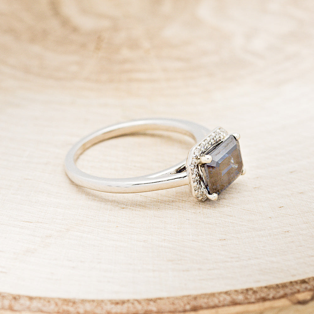 "CYBELE" - EMERALD CUT ACTAEON BLUE MOISSANITE ENGAGEMENT RING WITH DIAMOND HALO-2