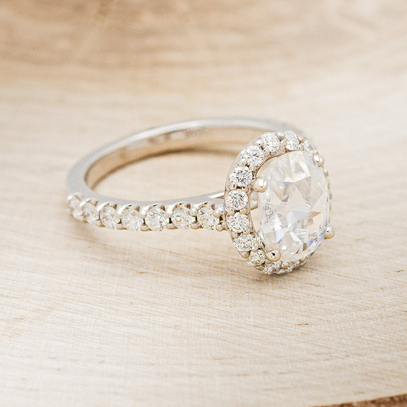 "ADIRA" - OVAL MOISSANITE ENGAGEMENT RING WITH DIAMOND HALO & ACCENTS