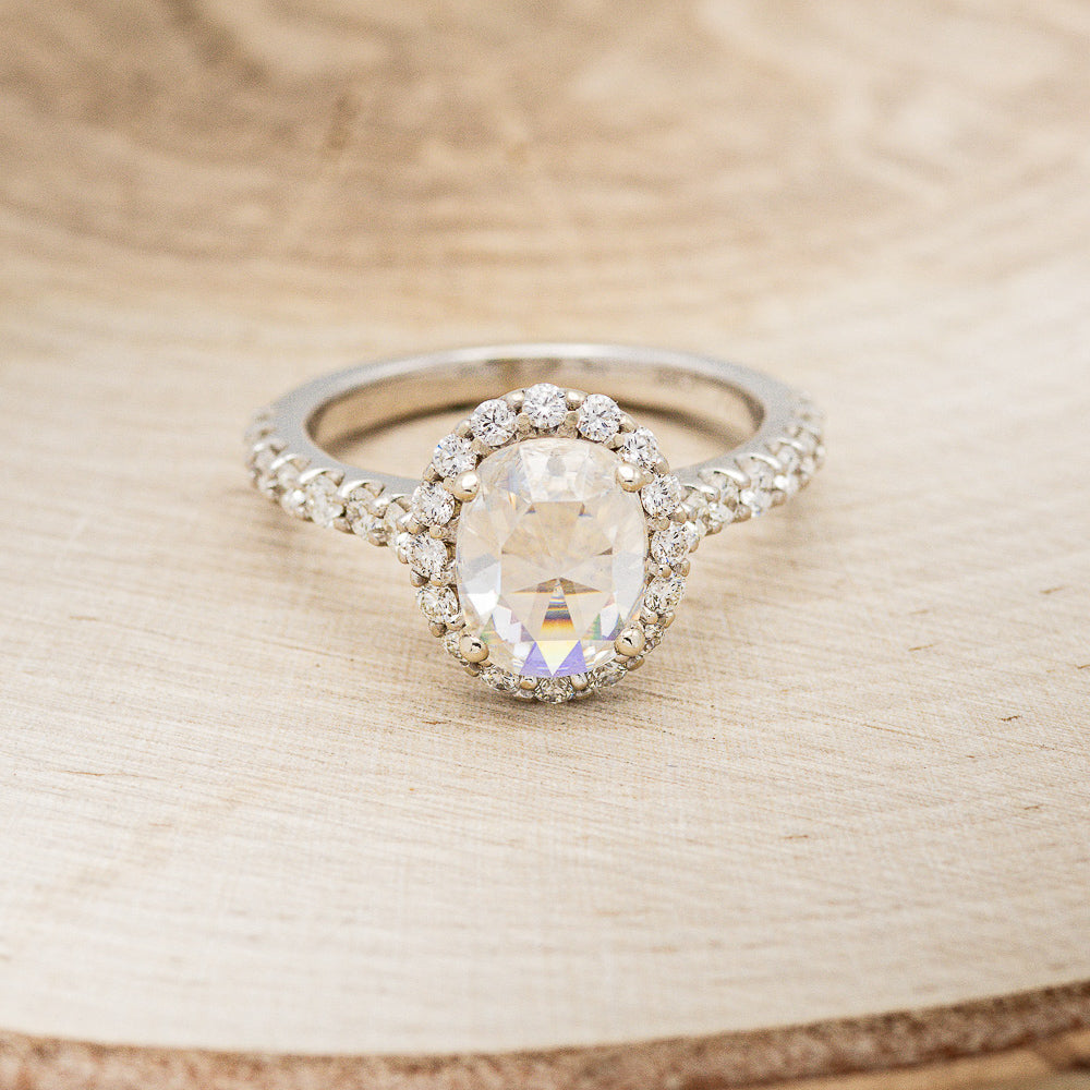 "ADIRA" - OVAL MOISSANITE ENGAGEMENT RING WITH DIAMOND HALO & ACCENTS-4