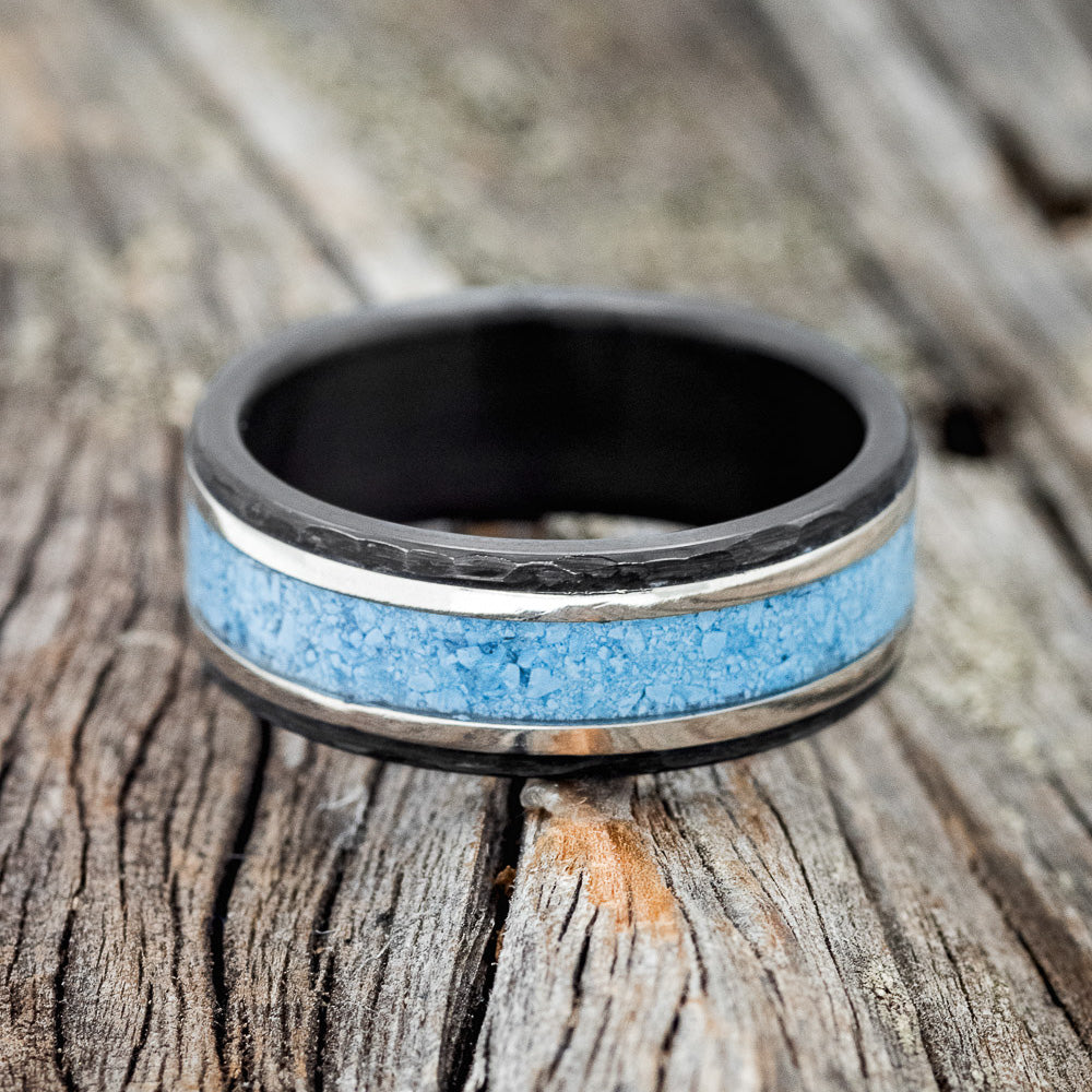 "HOLLIS" - TURQUOISE & 14K GOLD INLAYS WEDDING RING-4