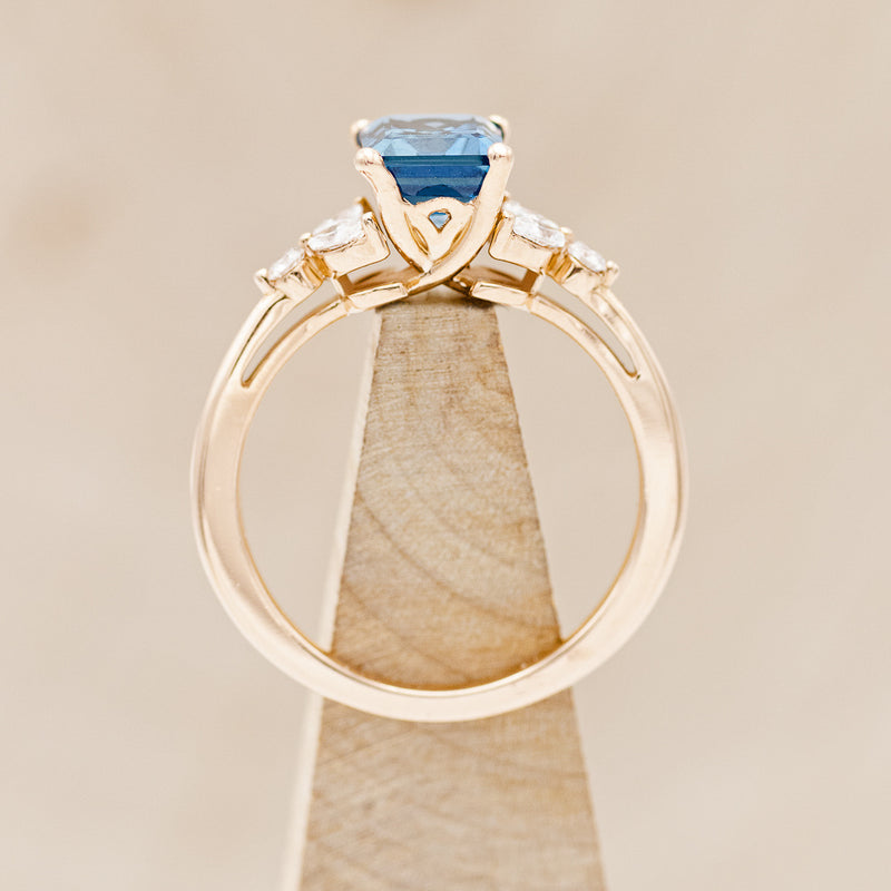 "BLOSSOM" - EMERALD CUT BLUE TOPAZ ENGAGEMENT RING WITH DIAMOND ACCENTS