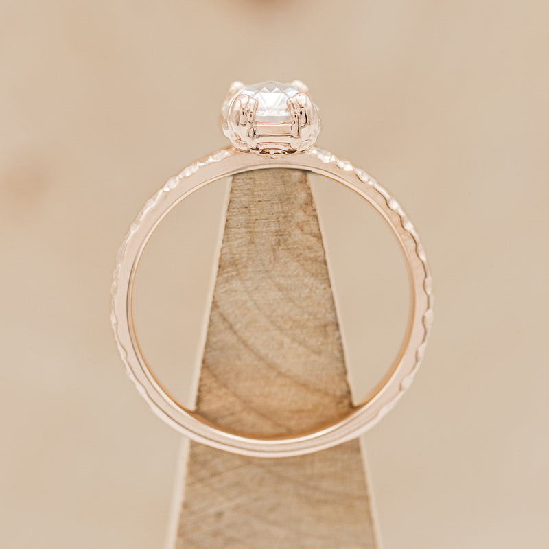 "ELLA" - ANTIQUE CUSHION ROSE CUT SOLITAIRE ENGAGEMENT RING WITH HAMMERED FINISH