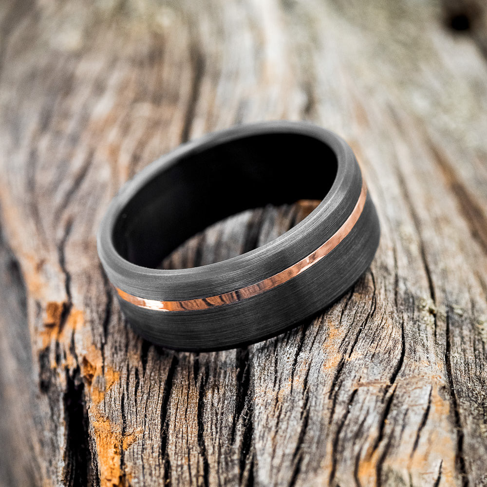 14K GOLD INLAY WEDDING RING FEATURING A BRUSHED BLACK ZIRCONIUM BAND-3