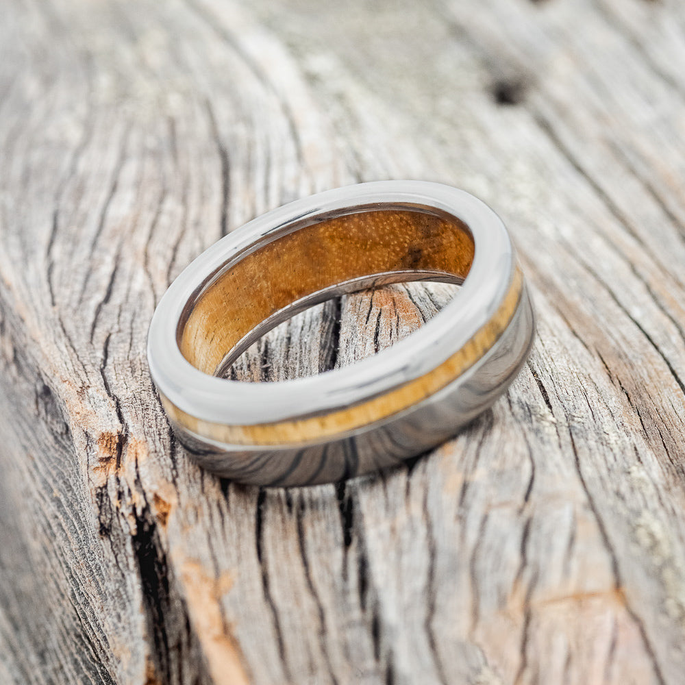 "VERTIGO" - SPALTED MAPLE INLAY & LINING WEDDING BAND-6