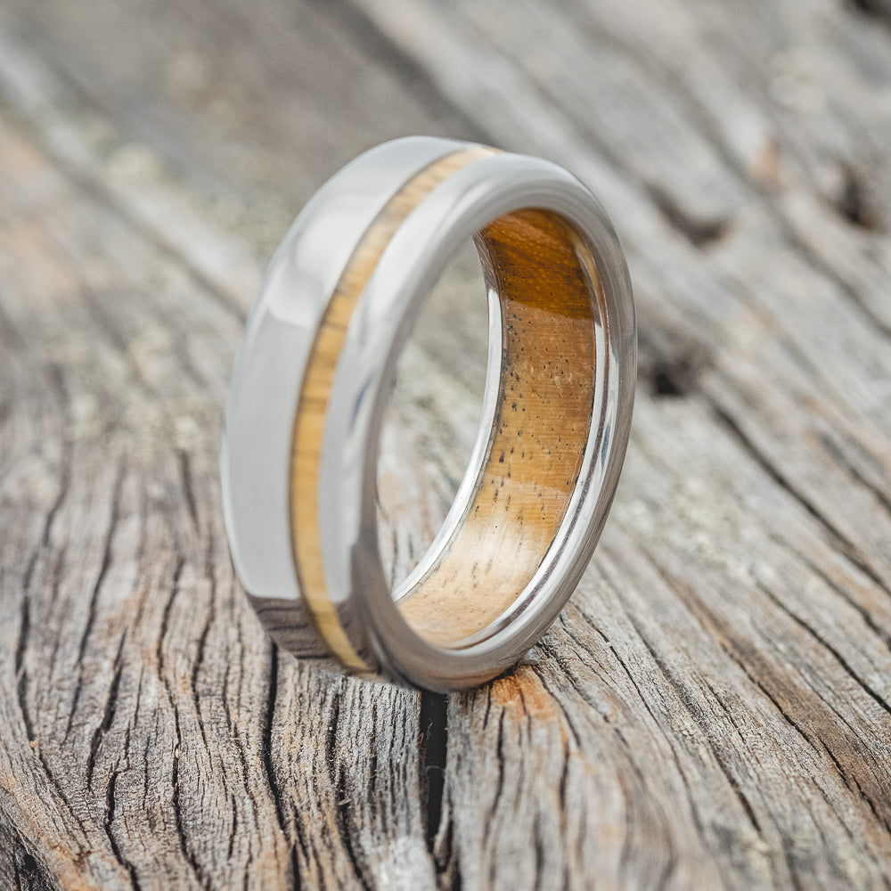 "VERTIGO" - SPALTED MAPLE INLAY & LINING WEDDING BAND-2