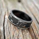 "LEGACY" - CHANNEL EMBOSSED AFRICAN SAVANNAH WEDDING RING FEATURING A BLACK ZIRCONIUM BAND