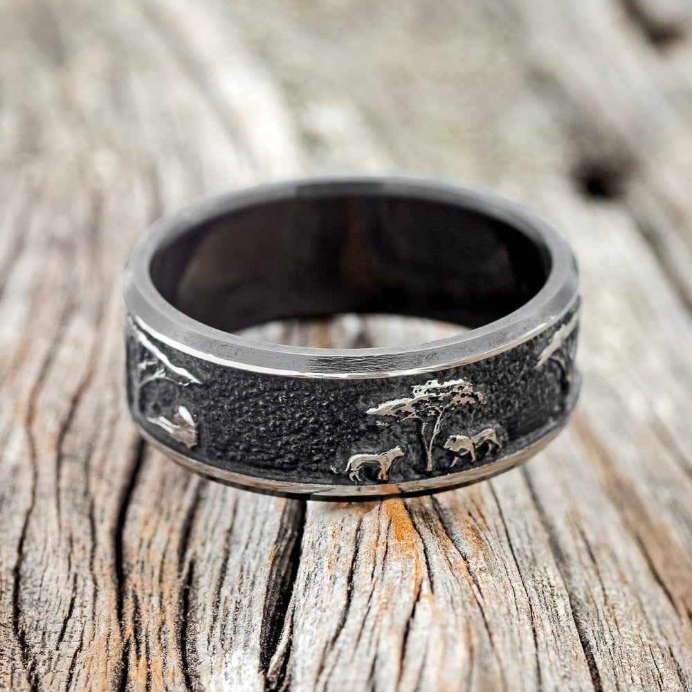 "LEGACY" - CHANNEL EMBOSSED AFRICAN SAVANNAH WEDDING RING-5