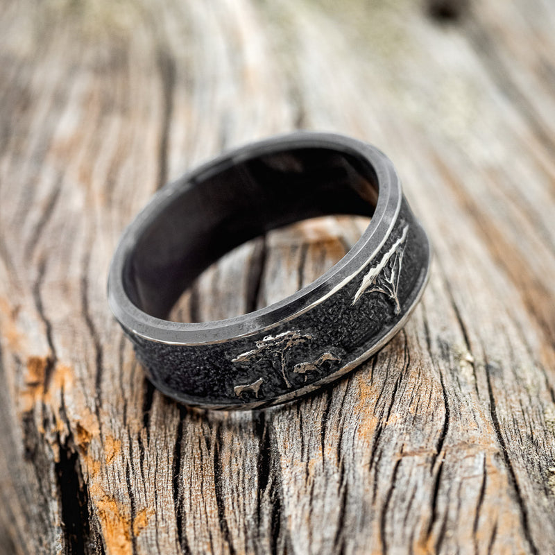 "LEGACY" - CHANNEL EMBOSSED AFRICAN SAVANNAH WEDDING RING-4