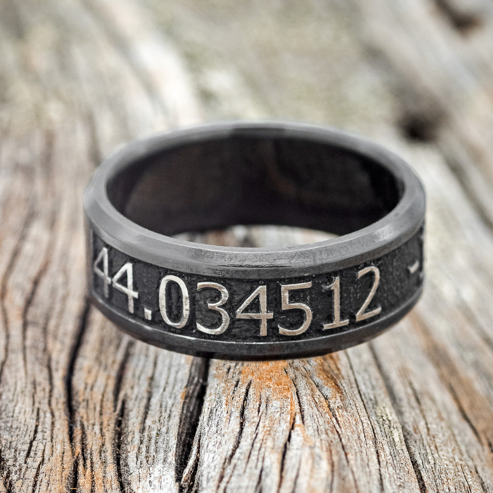 "PATH FINDER" - CUSTOM EMBOSSED COORDINATES WEDDING RING-4