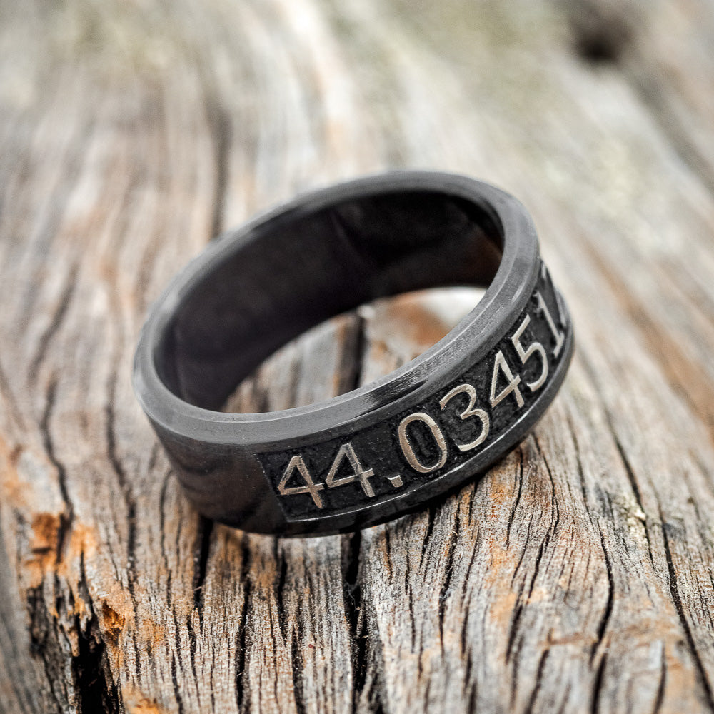 "PATH FINDER" - CUSTOM EMBOSSED COORDINATES WEDDING RING-3