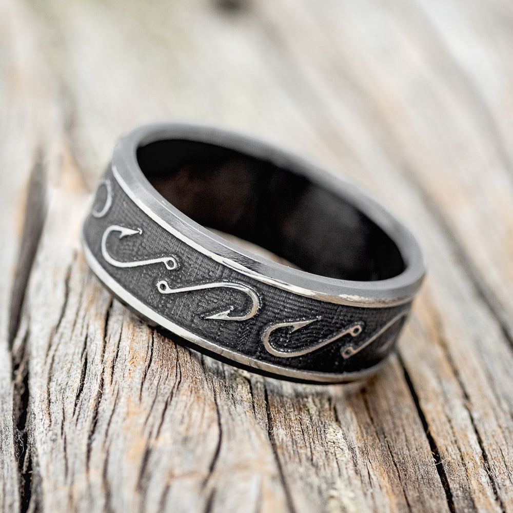 "LEGACY" - CHANNEL EMBOSSED FISHING HOOKS WEDDING BAND-2