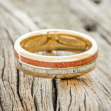 "DYAD" - ORANGE OPAL & ANTLER WEDDING RING FEATURING A 14K GOLD BAND-3