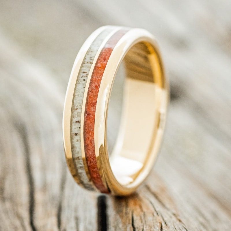 "DYAD" - ORANGE OPAL & ANTLER WEDDING RING FEATURING A 14K GOLD BAND-1