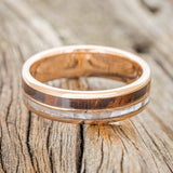 "RAPTOR" - MOTHER OF PEARL & REDWOOD WEDDING RING FEATURING A 14K GOLD BAND-3