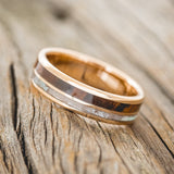 "RAPTOR" - MOTHER OF PEARL & REDWOOD WEDDING RING FEATURING A 14K GOLD BAND-2