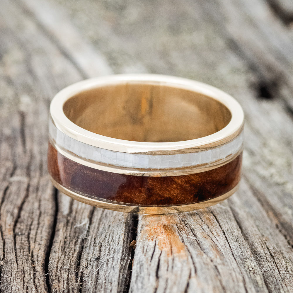 "RAPTOR" - MOTHER OF PEARL & REDWOOD WEDDING BAND-10