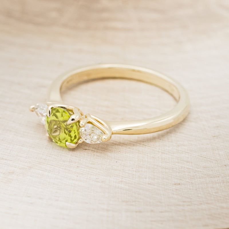 "PELE" - ROUND CUT PERIDOT ENGAGEMENT RING WITH DIAMOND ACCENTS-3