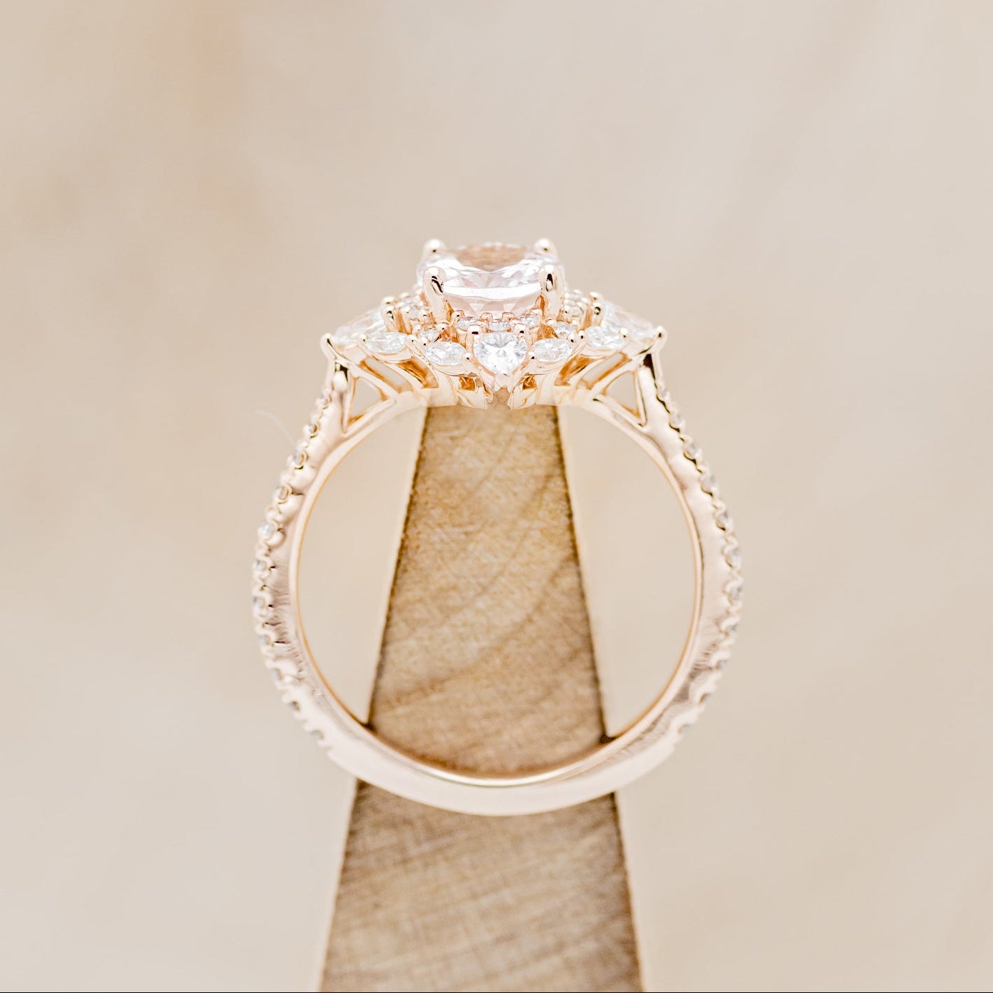 "NORTH STAR" - OVAL MORGANITE ENGAGEMENT RING WITH DIAMOND HALO & ACCENTS-11