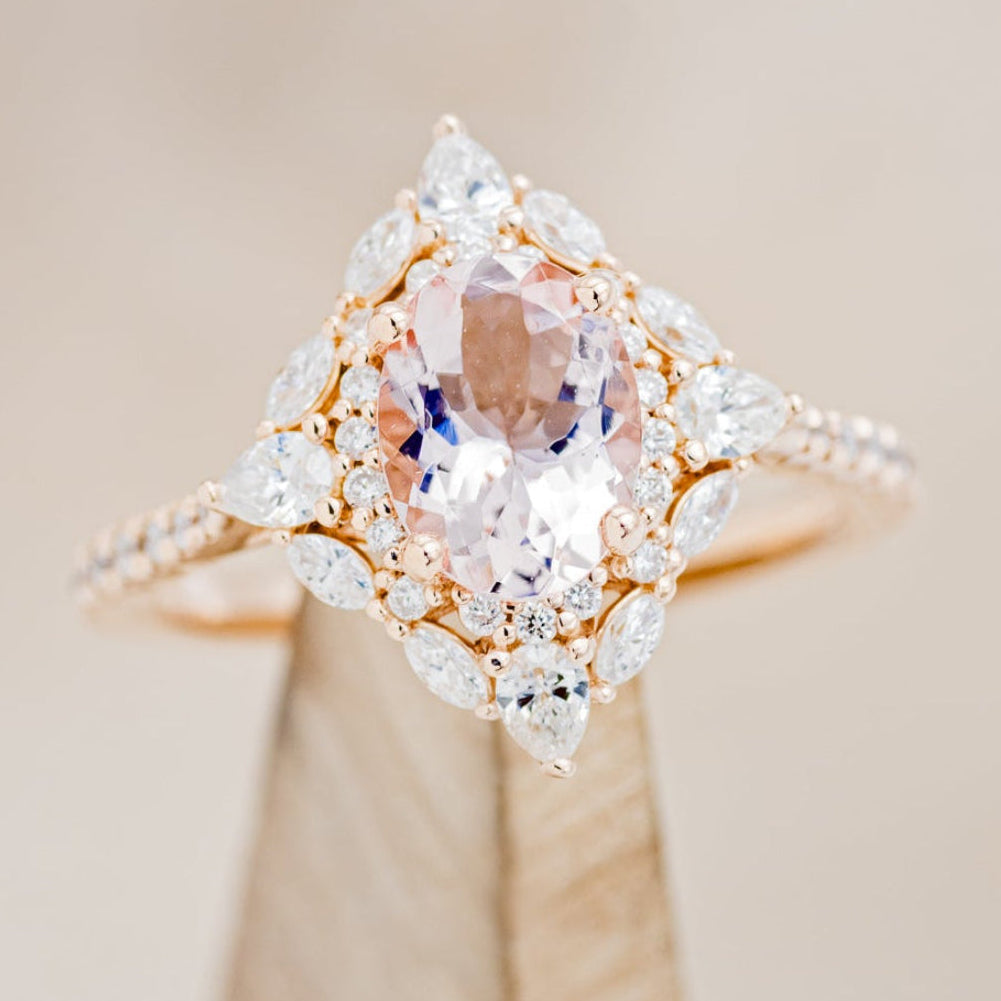 "NORTH STAR" - OVAL MORGANITE ENGAGEMENT RING WITH DIAMOND HALO & ACCENTS-7