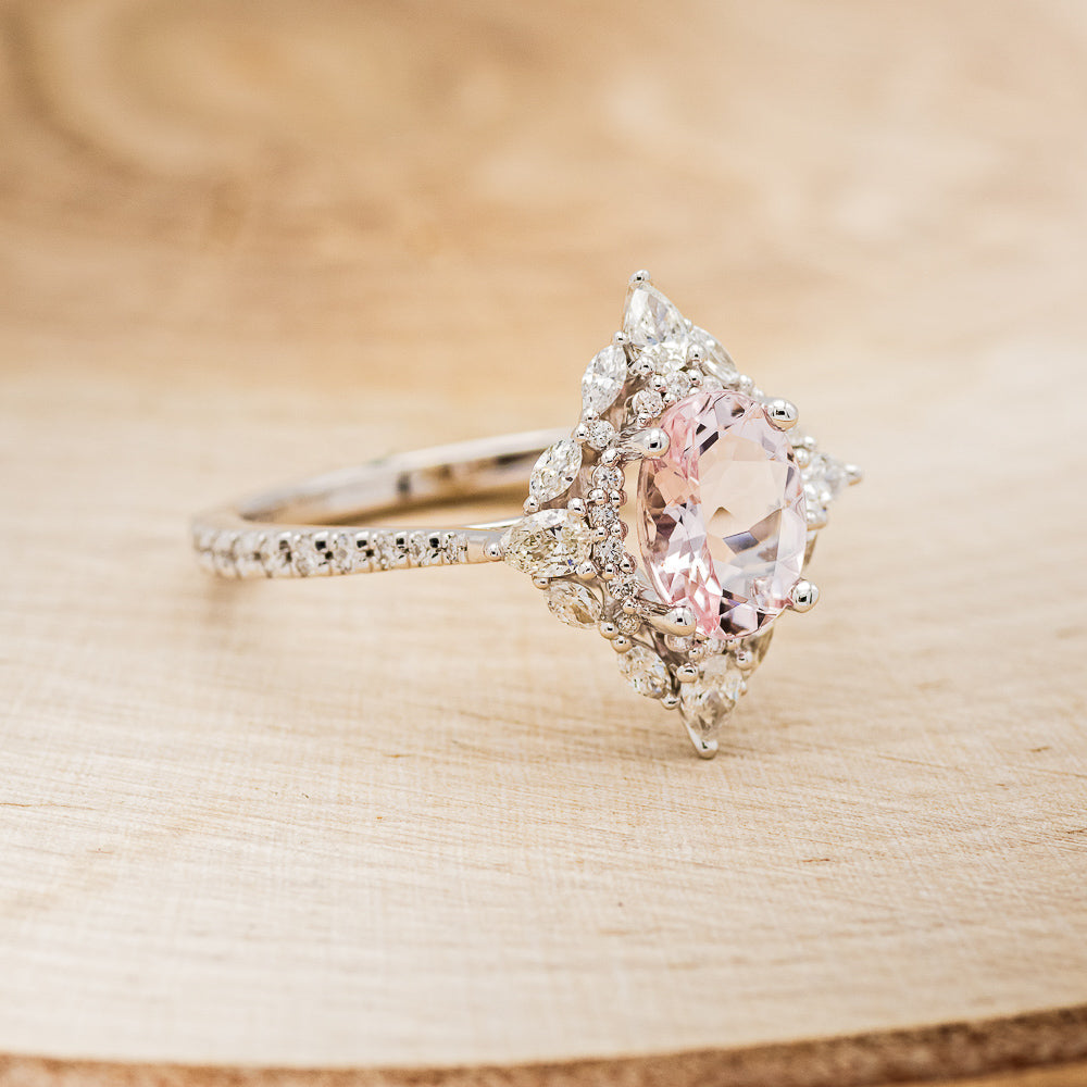 "NORTH STAR" - OVAL MORGANITE ENGAGEMENT RING WITH DIAMOND HALO & ACCENTS-2