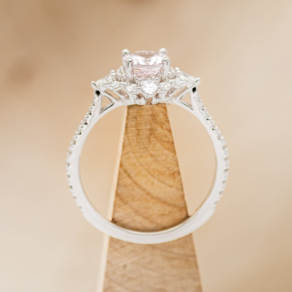 "NORTH STAR" - OVAL MORGANITE ENGAGEMENT RING WITH DIAMOND HALO & ACCENTS-5