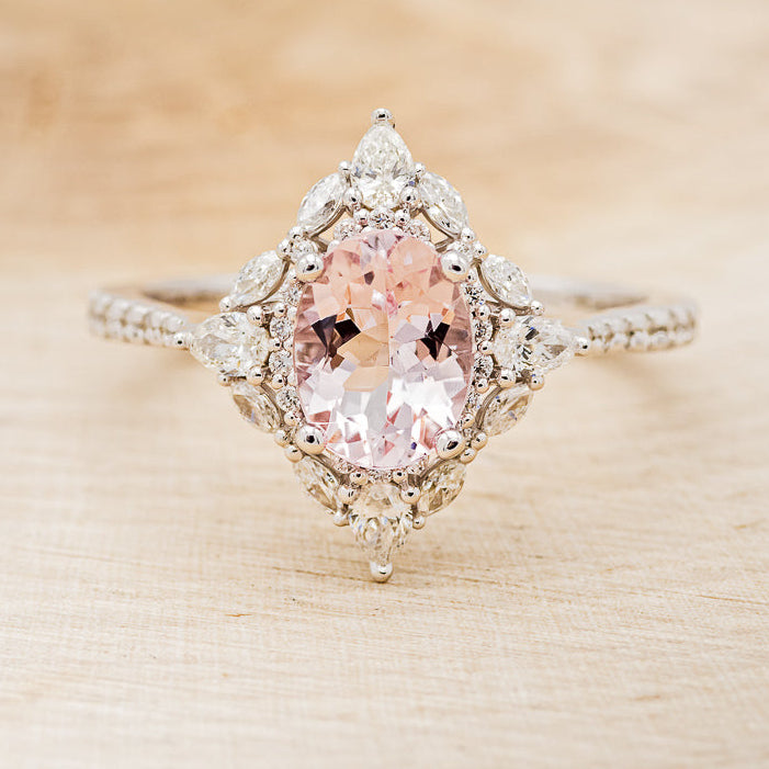 "NORTH STAR" - OVAL MORGANITE ENGAGEMENT RING WITH DIAMOND HALO & ACCENTS-4