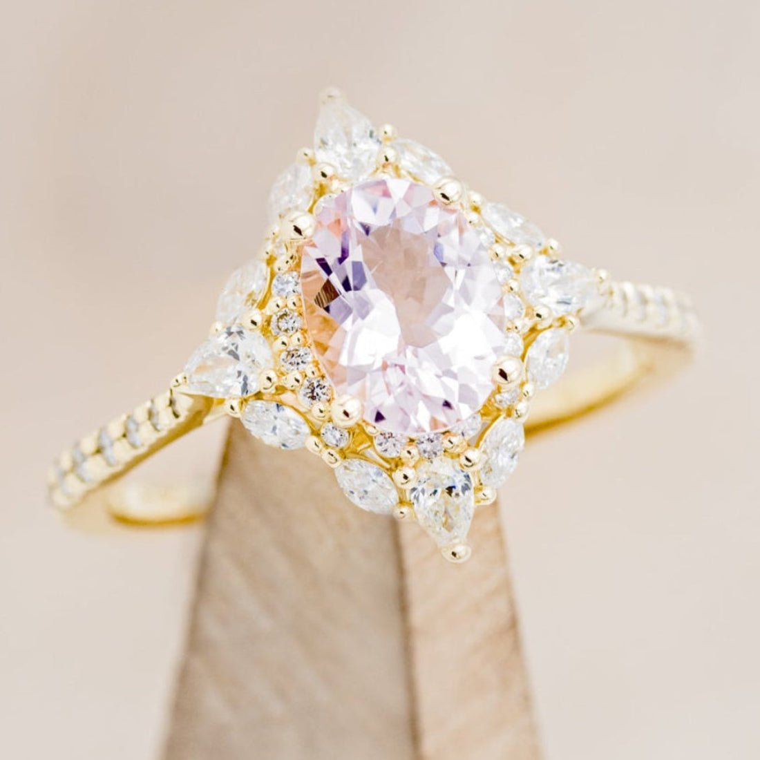 "NORTH STAR" - OVAL MORGANITE ENGAGEMENT RING WITH DIAMOND HALO & ACCENTS-13