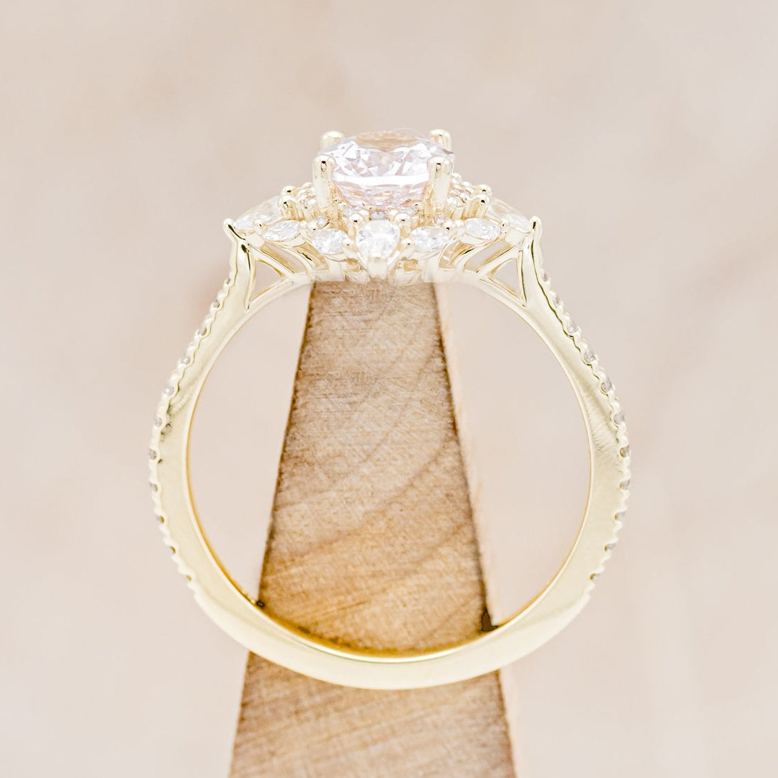 "NORTH STAR" - OVAL MORGANITE ENGAGEMENT RING WITH DIAMOND HALO & ACCENTS-17