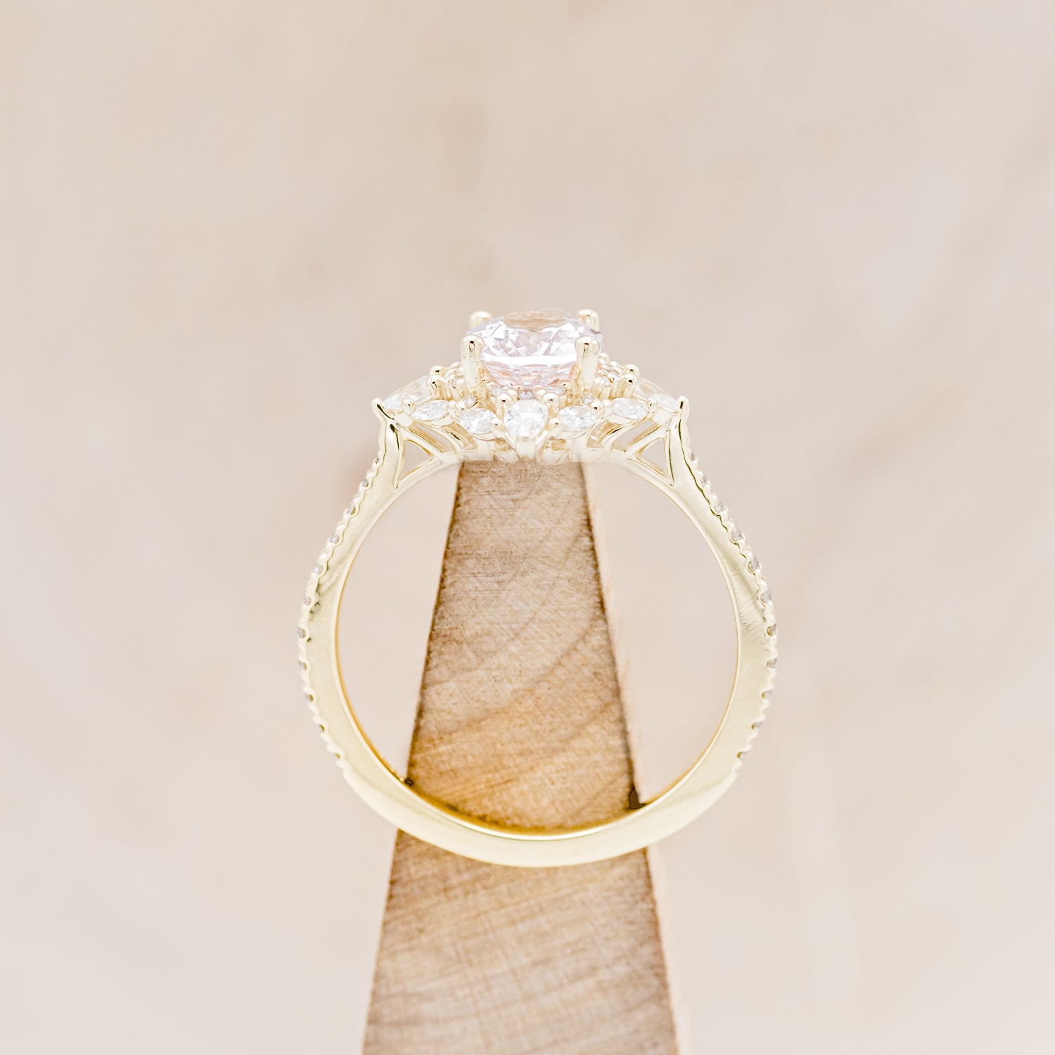 "NORTH STAR" - OVAL MORGANITE ENGAGEMENT RING WITH DIAMOND HALO & ACCENTS-17