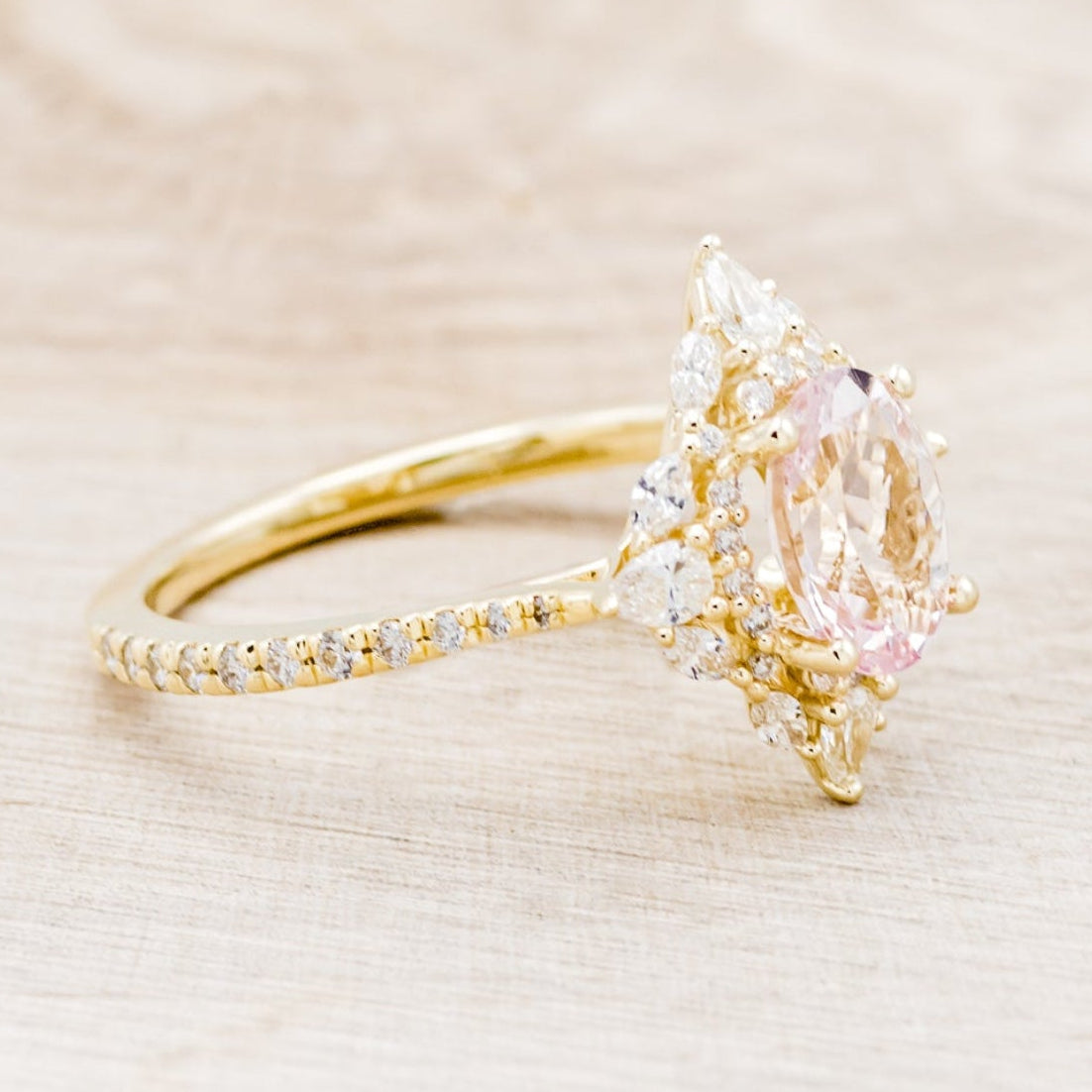 "NORTH STAR" - OVAL MORGANITE ENGAGEMENT RING WITH DIAMOND HALO & ACCENTS-14