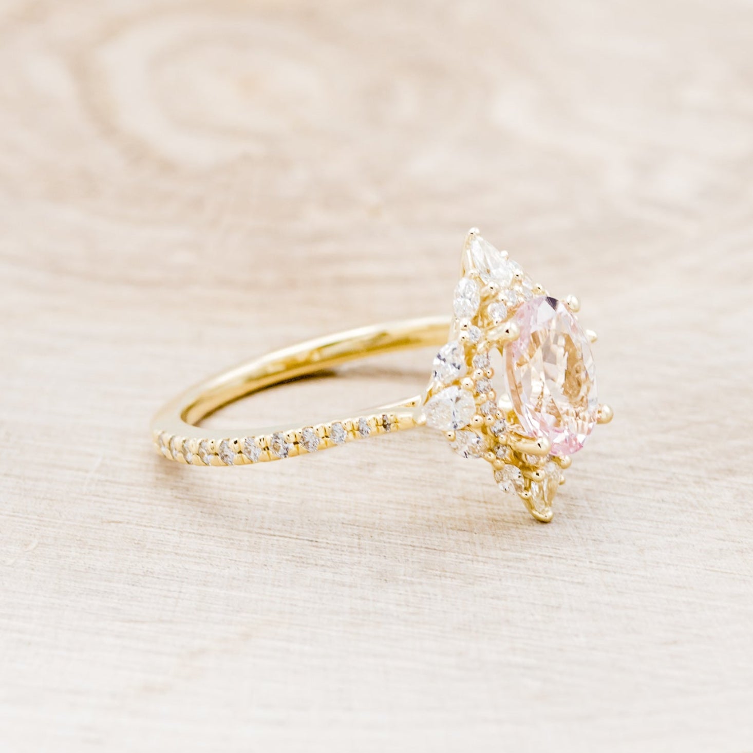 "NORTH STAR" - OVAL MORGANITE ENGAGEMENT RING WITH DIAMOND HALO & ACCENTS-14