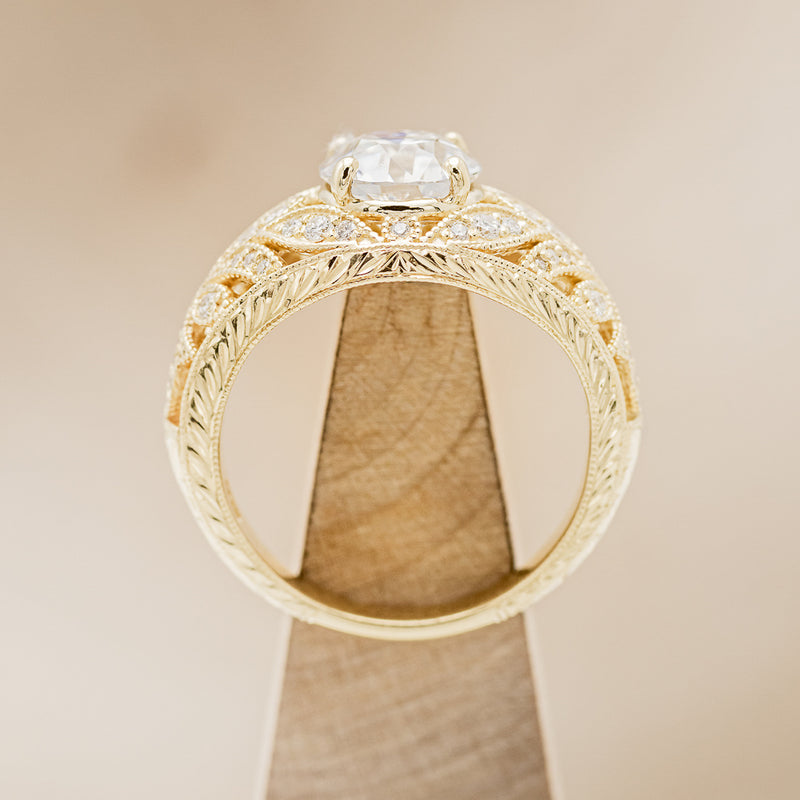 "QUEEN OF THE THRONE" - MOISSANITE ENGAGEMENT RING WITH DIAMOND ACCENTS - 14K YELLOW GOLD - SIZE 6 3/4