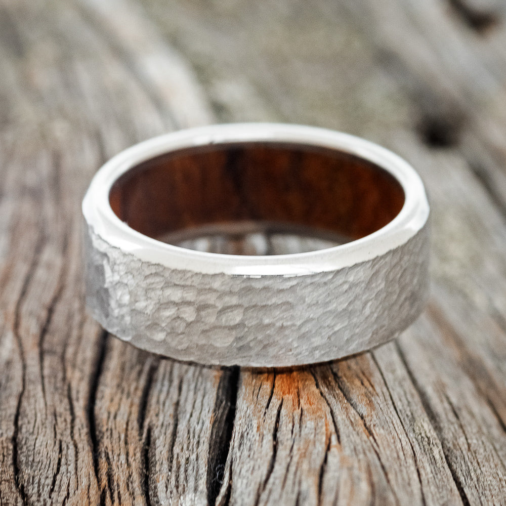 HAMMERED WEDDING BAND WITH IRONWOOD LINING-7